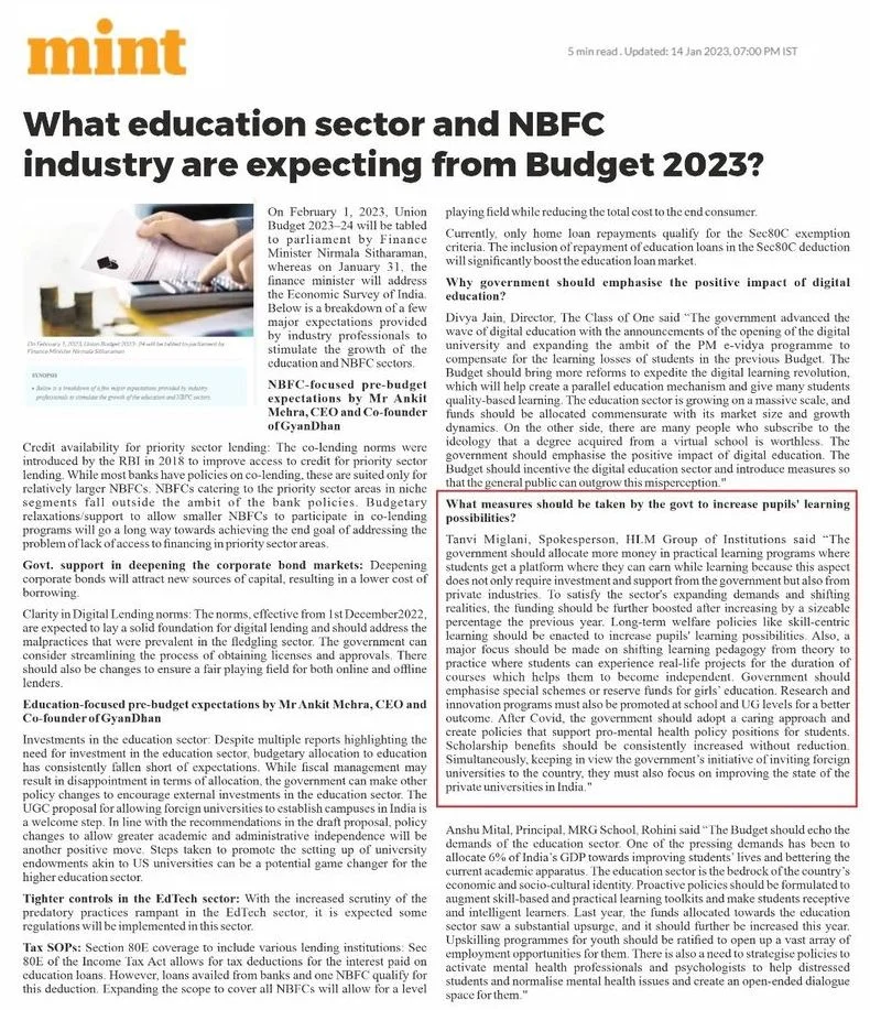 Tanvi Miglani shares her thoughts on Budget 2023